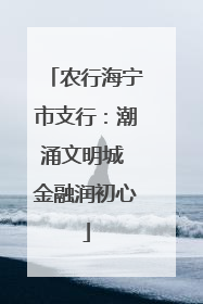 农行海宁市支行：潮涌文明城 金融润初心