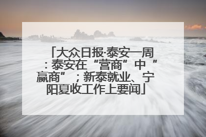 大众日报·泰安一周：泰安在“营商”中“赢商”；新泰就业、宁阳夏收工作上要闻